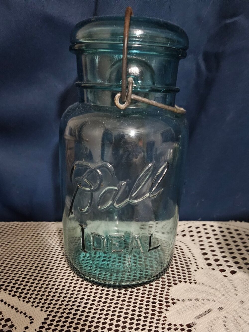 1923-1933 Antique Aquamarine Ball Quart Jar with Lid